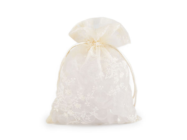 Săculeți eleganți de cadou din organza brodată, cu șnur din satin - 13x18 cm