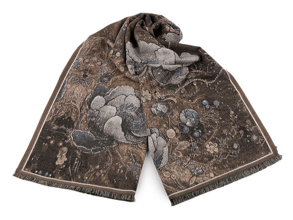 Șal elegant cu model floral, fin ca de cașmir - Șal de iarnă călduros cu franjuri (70x185 cm)