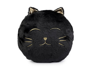 Pernă decorativă din pluș în formă de pisică - Pernă de accent rotundă de 35 cm cu broderie aurie