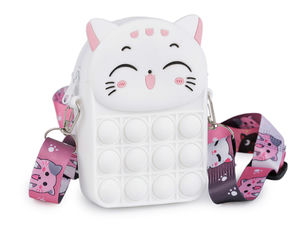 Geantă crossbody 2 în 1 din silicon pentru copii și jucărie senzorială Pop Fidget - Poșetă cu fermoar și etui de accesorii cu baretă reglabilă și detașabilă