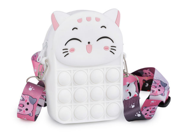 Geantă crossbody 2 în 1 din silicon pentru copii și jucărie senzorială Pop Fidget - Poșetă cu fermoar și etui de accesorii cu baretă reglabilă și detașabilă