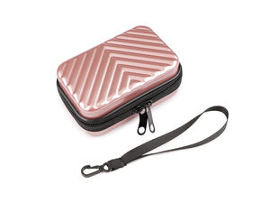 Poșetă plic rigidă premium - Portofel metalizat embosat cu baretă de încheietură și etui de protecție pentru călătorie (12x8 cm)