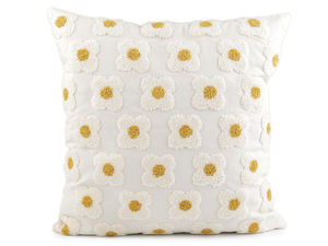 Față de pernă decorativă premium cu broderie florală 3D - Față de pernă texturată cu flori bouclé, 43x43 cm (Ecru deschis)