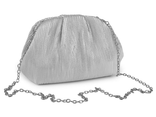 Plic de seară premium și poșetă crossbody din lurex încrețit, cu cadru magnetic ascuns