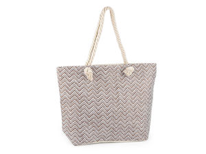 Geantă de vară mare țesută cu model Chevron - Geantă de plajă premium și de umăr pentru călătorii, cu mânere din șnur de bumbac (52 x 38 cm)