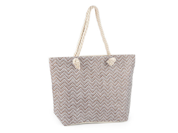 Geantă de vară mare țesută cu model Chevron - Geantă de plajă premium și de umăr pentru călătorii, cu mânere din șnur de bumbac (52 x 38 cm)