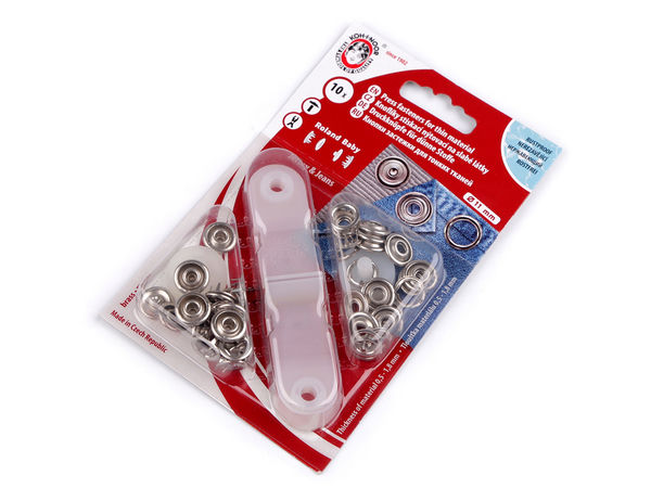 Capse metalice Roland Baby pentru materiale textile, Ø11 mm, cu mini-presă de aplicat capse