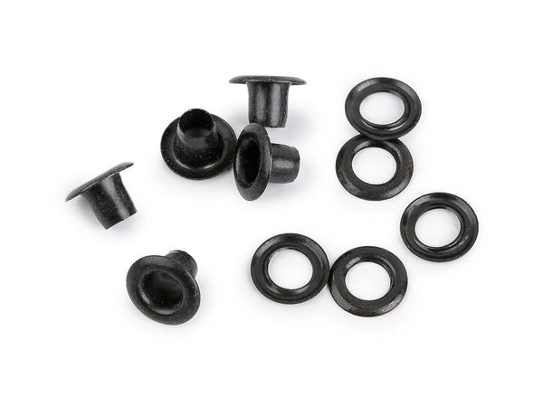 Ocheți metalici premium rezistenți la rugină, cu șaibe - Ø4mm interior / Ø7.5mm exterior - Ocheți cu finisaj negru lăcuit pentru materiale groase, îmbrăcăminte, costume de baie și genți