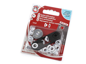 Ocheți metalici premium inoxidabili cu șaibe, albi (5,5 mm interior / 10 mm exterior) - Set de capse rezistente cu mini-presă manuală