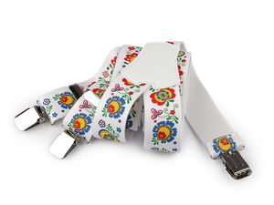 Bretele Premium pentru Pantaloni cu Motiv Tradițional Folcloric - Elastice și Reglabile (Lățime 4 cm, Lungime 120 cm)