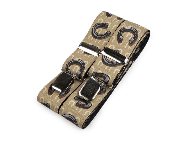 Bretele premium pentru pantaloni, cu tematică ecvestră - Bretele elastice cu model de cal și potcoavă (4cm x 120cm)