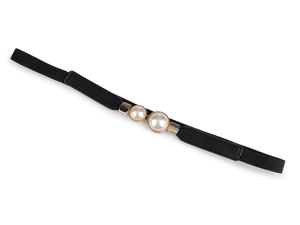 Curea elastică elegantă de damă cu cataramă cu perle - Curea elastică îngustă 1,5 cm (Negru)