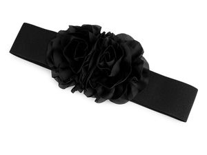 Centură elastică lată pentru damă cu flori elegante din satin - Cordon floral de efect pentru rochii, 6 cm