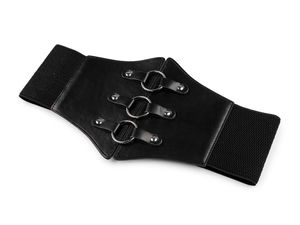 Centură lată elastică de damă tip corset, neagră - Centură din piele ecologică pentru definirea taliei
