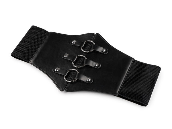 Centură lată elastică de damă tip corset, neagră - Centură din piele ecologică pentru definirea taliei