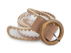 Curea lată de damă cu cusături decorative (4,5 cm) bej-camel - Reglabilă, cu opțiuni de cataramă din lemn sau piele ecologică