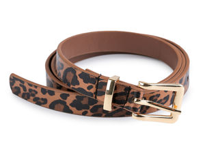 Curea subțire de damă cu imprimeu animalier - Curea modernă din piele ecologică de 1,8 cm, cu reflexii strălucitoare și cataramă metalică clasică