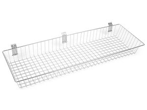 Coș suspendat din sârmă pentru panou grilă și slatwall, platină - 90x30 cm