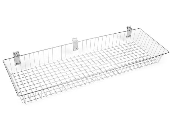 Coș suspendat din sârmă pentru panou grilă și slatwall, platină - 90x30 cm