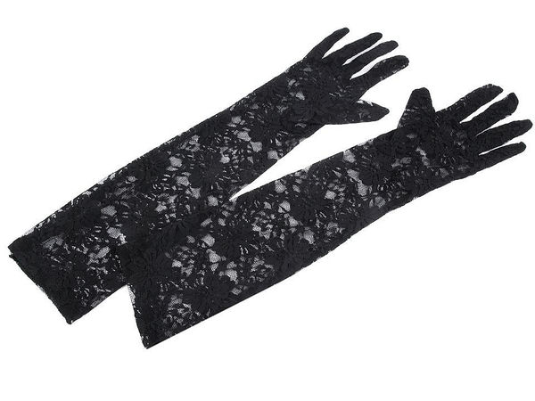 Mănuși elegante de ocazie din dantelă neagră - Mănuși de seară lungi și elastice, 43 cm