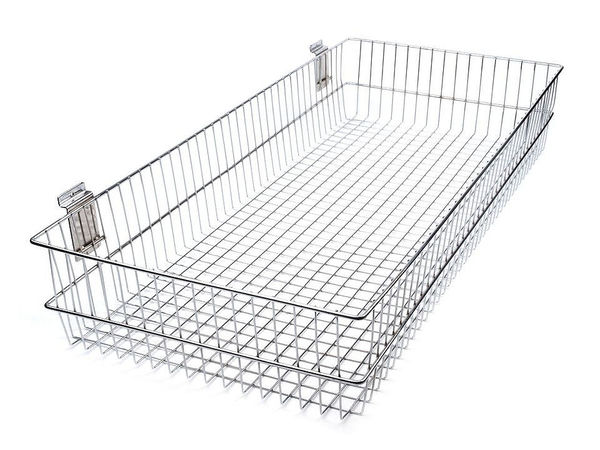 Coș suspendat premium din sârmă metalică pentru panouri grilaj, expunere magazin - 40x90 cm