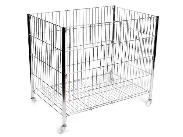 Coș mobil din sârmă pentru retail, cu bază reglabilă pe înălțime (60x80x90 cm)