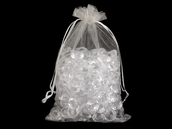 Săculeți eleganți din organza pentru cadouri, cu șnur din satin (14 x 21 cm) - Săculeți premium lucioși și transparenți pentru mărturii