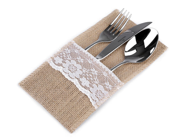 Suport pentru tacâmuri din iută naturală cu dantelă elegantă (11x20 cm)