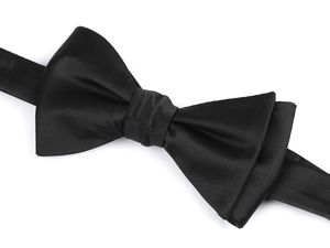 Papion clasic din satin negru pentru bărbați, de înodat manual - Accesoriu elegant reglabil cu cutie de cadou
