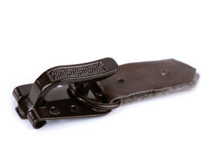 Cataramă premium din piele ecologică pentru paltoane, cu accesorii metalice - sistem de închidere tip olivă de cusut (10x50 mm)