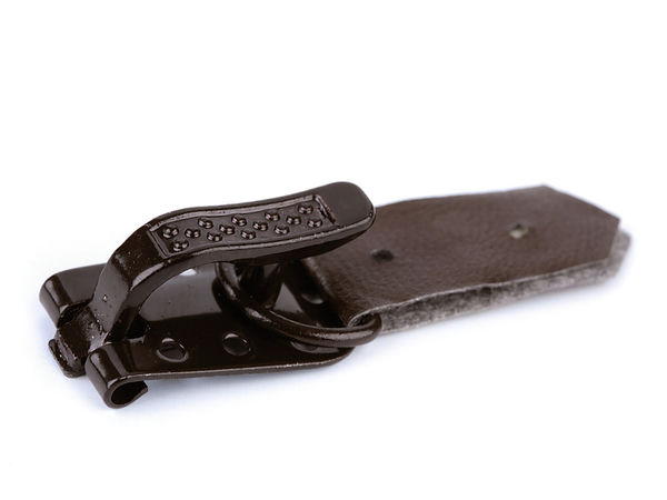 Cataramă premium din piele ecologică pentru paltoane, cu accesorii metalice - sistem de închidere tip olivă de cusut (10x50 mm)