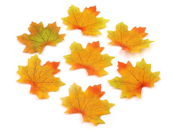 Frunze de arțar artificiale premium 8x8 cm - Decor de toamnă vibrant pentru hobby creativ, coronițe și decorațiuni sezoniere (Galben-portocaliu)