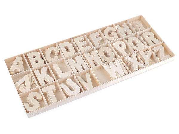 Set litere din lemn pentru alfabet din placaj natural, 130 piese, cu cutie de depozitare compartimentată, pentru activități creative, DIY și educaționale