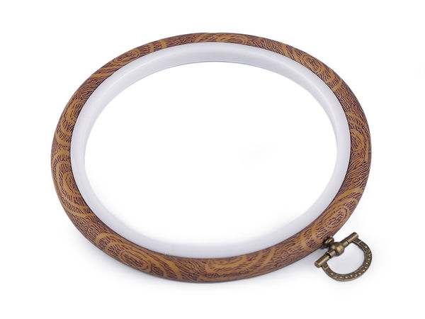 Gherghef flexibil pentru broderie și ramă de expunere - Gherghef rotund de 12cm, imitație de lemn