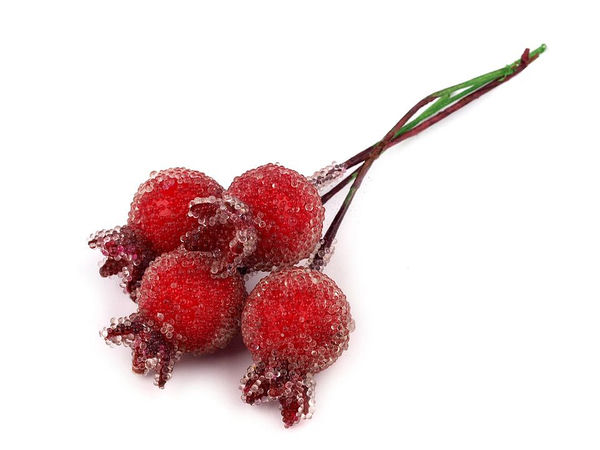 Măceșe artificiale roșii brumate pe tije de sârmă pentru proiecte creative, coronițe de toamnă și aranjamente florale