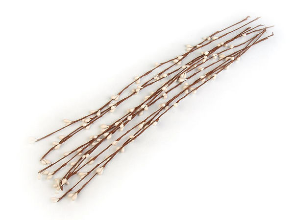 Crenguță decorativă artificială cu muguri – ramură florală flexibilă din sârmă învelită în hârtie, 39 cm (alb lăptos)