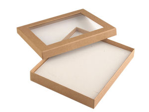 Cutie premium căptușită pentru bijuterii, cu fereastră transparentă, 16 x 19.5 cm - Maro natur