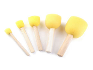 Set premium de pensule din burete pentru șabloane (5 piese) - Dimensiuni asortate de burete (1,5 cm - 5 cm) cu mânere din lemn pentru pictură, șablonat și lucru manual