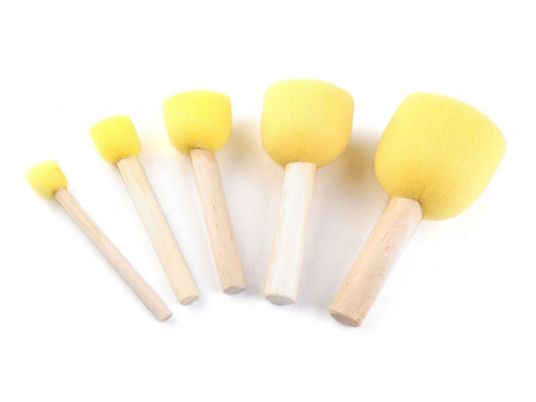 Set premium de pensule din burete pentru șabloane (5 piese) - Dimensiuni asortate de burete (1,5 cm - 5 cm) cu mânere din lemn pentru pictură, șablonat și lucru manual