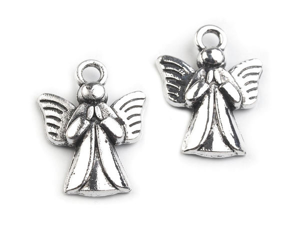 Pandantiv metalic premium în formă de înger, 15x20 mm, finisaj platină cu patină – Accesoriu versatil pentru galanterie