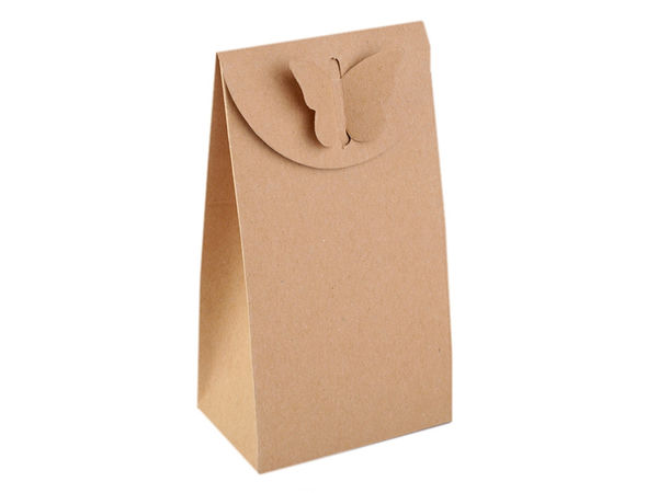 Pungă pentru cadouri din hârtie Kraft natur cu închidere elegantă tip fluture