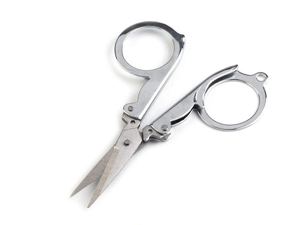 Foarfece pliabil de călătorie, compact, 10 cm, cu buclă pentru breloc - Finisaj nichelat premium