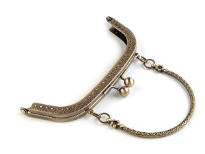 Ramă metalică de cusut pentru geantă, cu mâner, alamă vintage - 16.2 x 14 cm