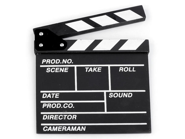Clachetă cinematografică profesională de regizor (20x20 cm) - Recuzită reutilizabilă tip tablă de scris pentru cabine foto și decor de nuntă - Negru