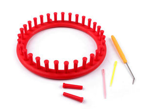 Gherghef circular premium pentru tricotat (19 cm) - Set aparat circular de tricotat pentru căciuli, șaluri și fulare circulare - Set de lucru manual DIY pentru începători, roșu
