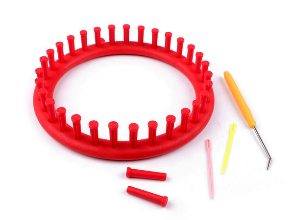 Gherghef circular premium pentru tricotat (19 cm) - Set aparat circular de tricotat pentru căciuli, șaluri și fulare circulare - Set de lucru manual DIY pentru începători, roșu