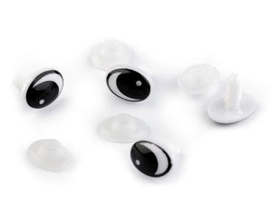 Ochi de siguranță ovali din plastic, negri, cu șaibe pentru păpuși DIY și jucării de pluș - 11x15 mm
