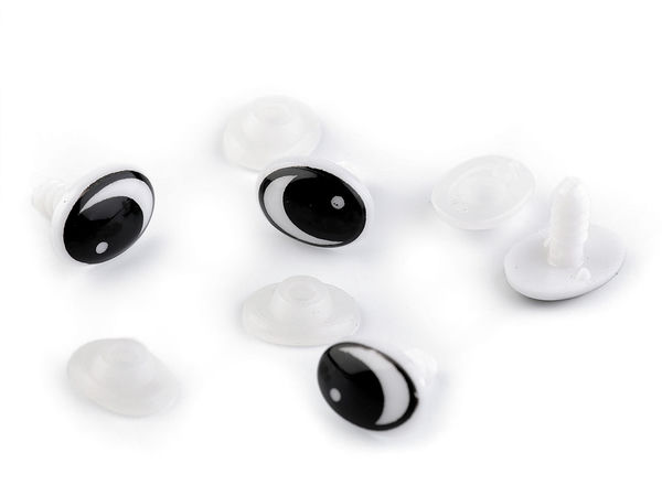 Ochi de siguranță ovali din plastic, negri, cu șaibe pentru păpuși DIY și jucării de pluș - 11x15 mm