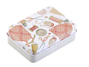Cutie de cusut din tablă în stil vintage, cu capac detașabil - Recipient decorativ de depozitare pentru articole de galanterie, accesorii de cusut, bijuterii și lucru manual