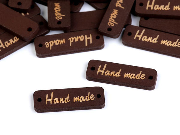 Etichete premium din lemn Hand Made (10x30mm) - Etichete dreptunghiulare pentru galanterie și artizanat, cu orificii laterale pentru cusut, tricotat și proiecte creative